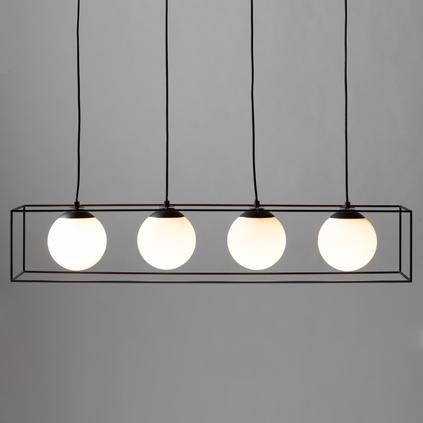 Pendelleuchte Q-Ball II - Milchglas / Eisen -4-flammig