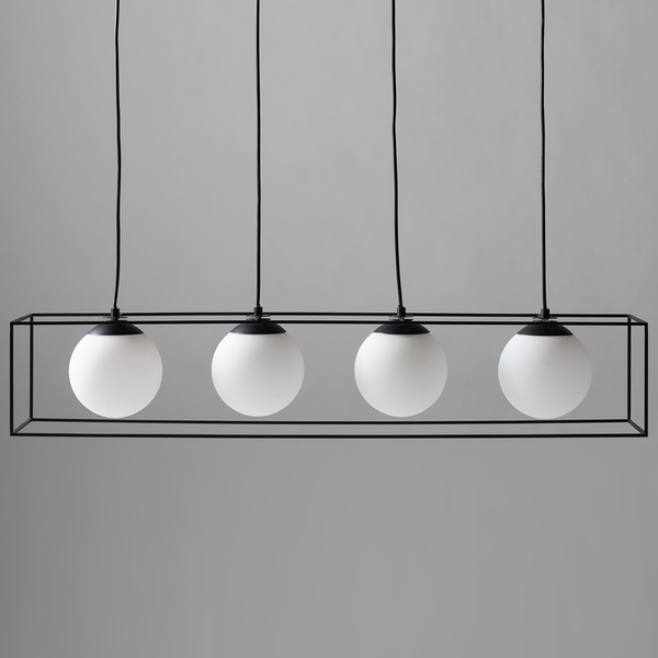 Pendelleuchte Q-Ball II - Milchglas / Eisen -4-flammig