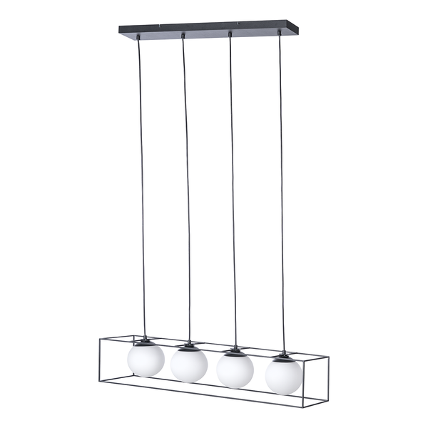 Pendelleuchte Q-Ball II - Milchglas / Eisen -4-flammig