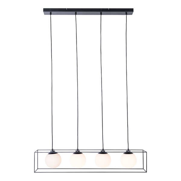 Pendelleuchte Q-Ball II - Milchglas / Eisen -4-flammig