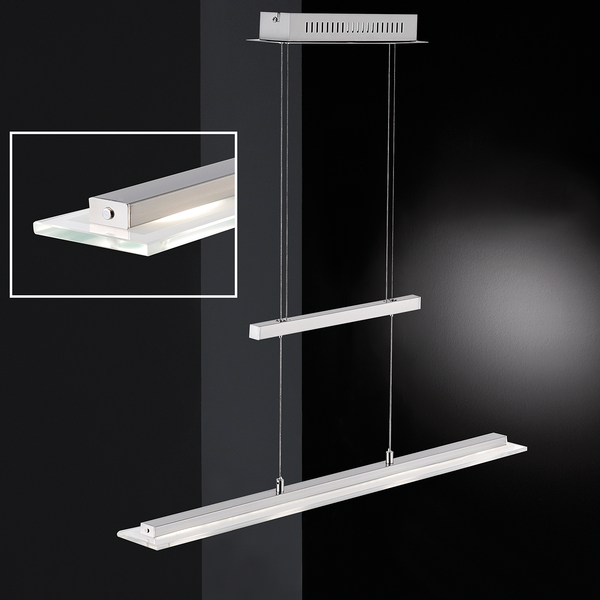 LED-Pendelleuchte Tenso - Glas / Eisen - 3-flammig - Matt Nickel - Breite: 64 cm