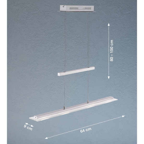 LED-Pendelleuchte Tenso - Glas / Eisen - 3-flammig - Matt Nickel - Breite: 64 cm