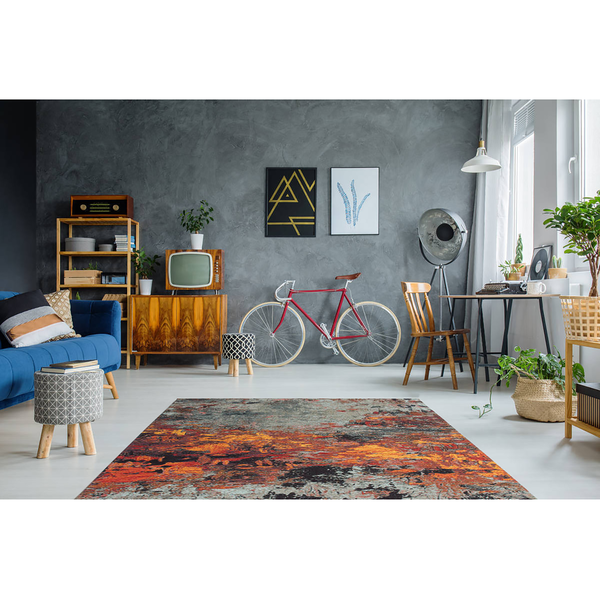 Kurzflorteppich Blaze Fire - Mischgewebe - Grau / Rot - 155 x 230 cm