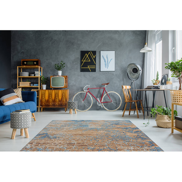 Kurzflorteppich Blaze II - Mischgewebe - Blau / Beige - 75 x 150 cm