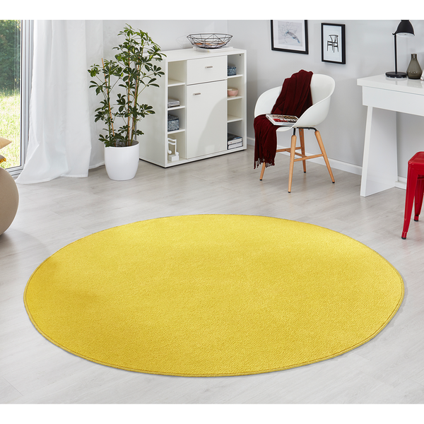 Kurzflorteppich Fancy Circle - Mischgewebe - Sonnengelb - Durchmesser: 133 cm