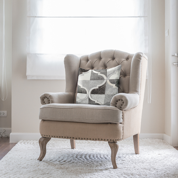 Dekokissen Lavish Orient - Echtleder - Lichtgrau - 45 x 45 cm