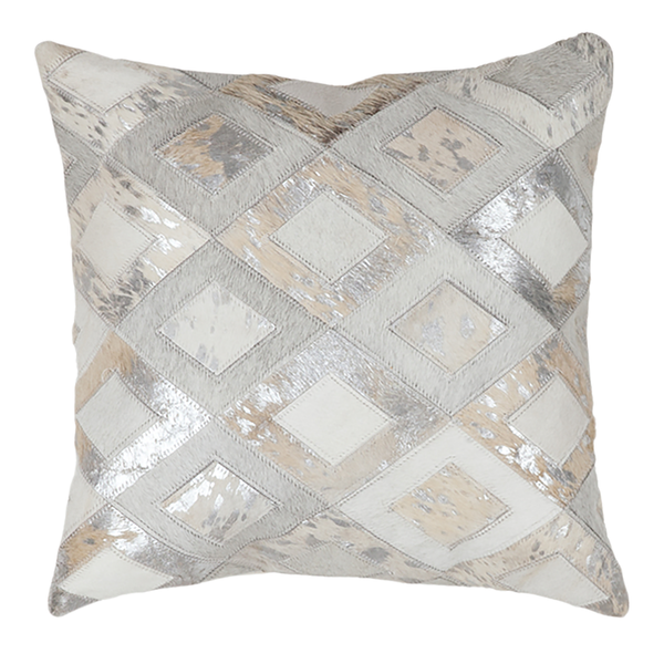Dekokissen Spark I - Echtleder - Weiß / Silber - 45 x 45 cm
