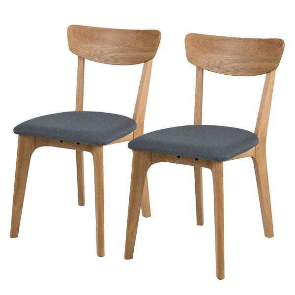 Esszimmerstuhl Wingen (2er-Set) - Webstoff / Eiche massiv - Grau / Eiche - Grau