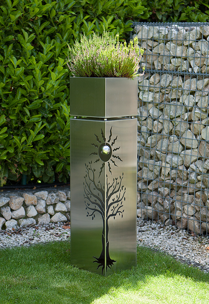 Pflanzensäule Baum - Edelstahl - Silber