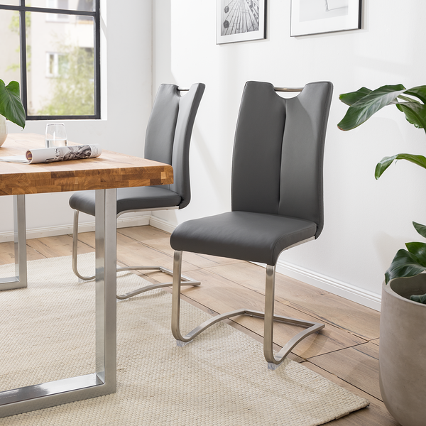 Freischwinger Ratos (2er-Set) - Kunstleder / Edelstahl - Grau