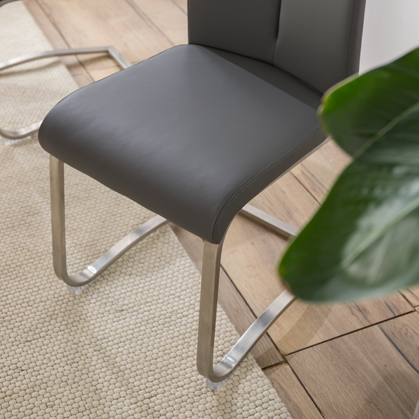 Freischwinger Ratos (2er-Set) - Kunstleder / Edelstahl - Grau