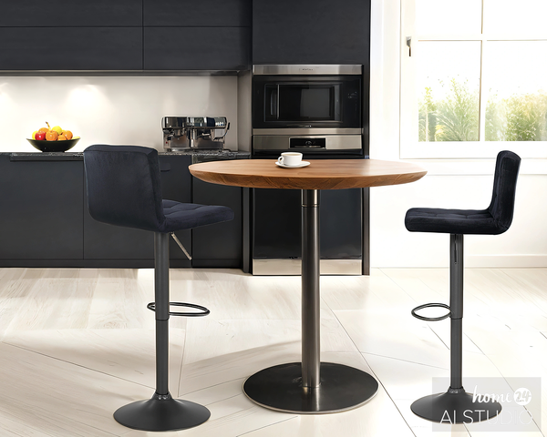 Barstuhl Irma (2er-Set) - Samt / Stahl - Schwarz