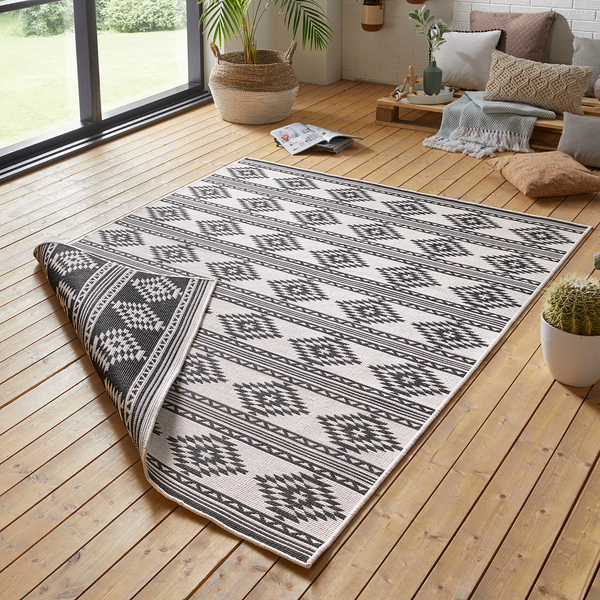 In-/Outdoorteppich Maple - Polypropylen - Creme / Schwarz - 80 x 150 cm