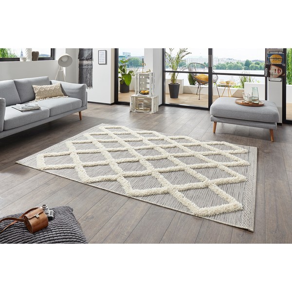 In-/Outdoorteppich Ayoun - Kunstfaser - Hellgrau / Creme - 77 x 150 cm