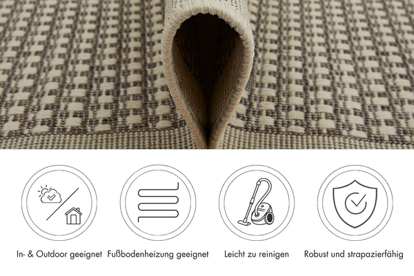 In-/Outdoorteppich Savannah I - Polypropylen - wendbar - Hellbraun - 80 x 150 cm