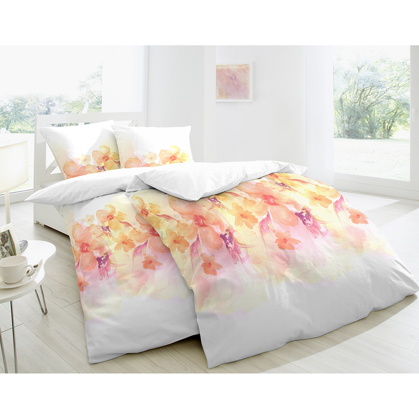 Mako-Satin-Bettwäsche Amargosa - Baumwollstoff - Weiß / Gelb