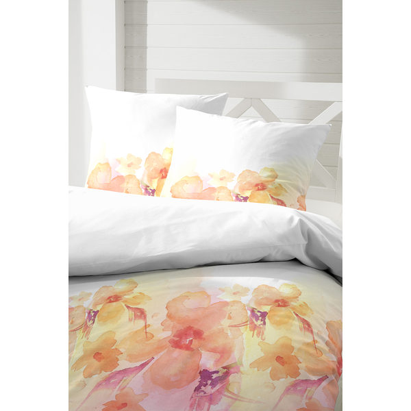 Mako-Satin-Bettwäsche Amargosa - Baumwollstoff - Weiß / Gelb
