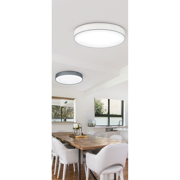 LED-Deckenleuchte Lugano I - Mischgewebe / Nickel - 1-flammig - Weiß - Durchmesser: 40 cm