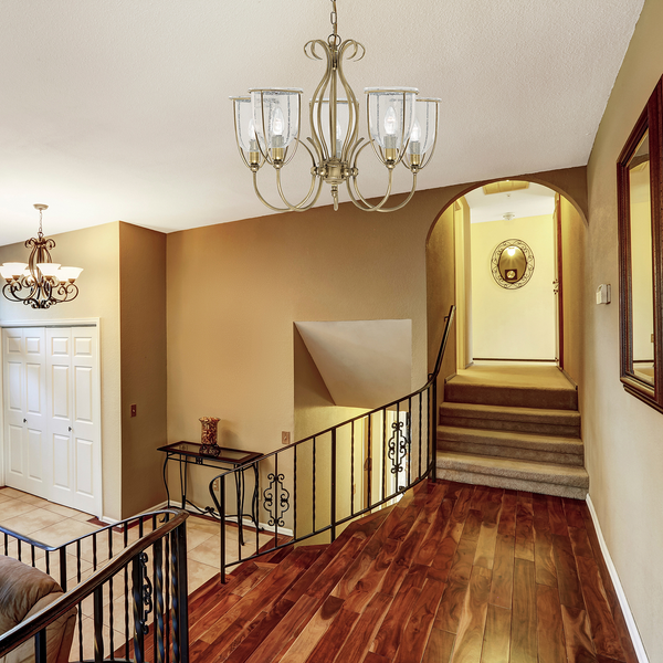 Kronleuchter Silhoutte - Klarglas / Stahl - 5-flammig