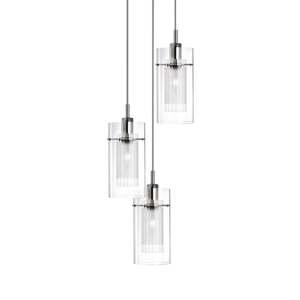Pendelleuchte Duo II - Klarglas / Stahl - 3-flammig