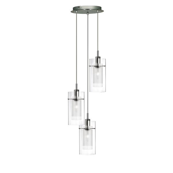 Pendelleuchte Duo II - Klarglas / Stahl - 3-flammig