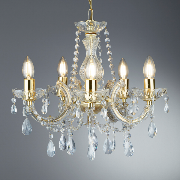 Kronleuchter Marie Therese V - Kristallglas / Stahl - 5-flammig