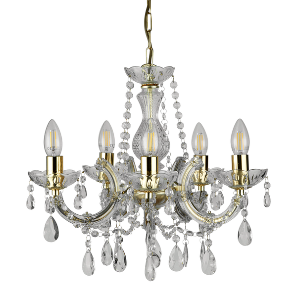 Kronleuchter Marie Therese V - Kristallglas / Stahl - 5-flammig