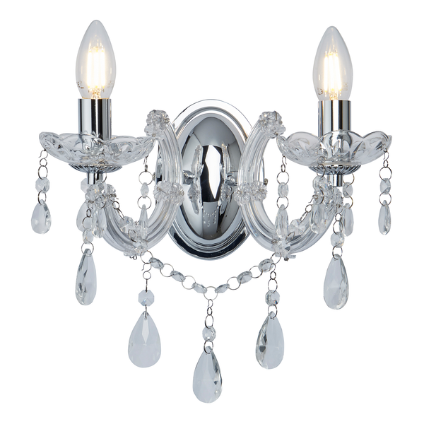 Wandleuchte Marie Therese - Kristallglas / Stahl - 2-flammig - Silber