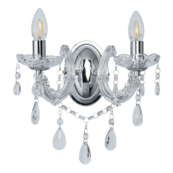 Wandleuchte Marie Therese - Kristallglas / Stahl - 2-flammig - Silber
