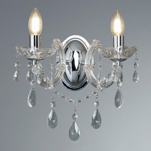 Wandleuchte Marie Therese - Kristallglas / Stahl - 2-flammig - Silber