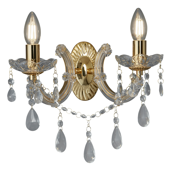 Wandleuchte Marie Therese - Kristallglas / Stahl - 2-flammig - Messing