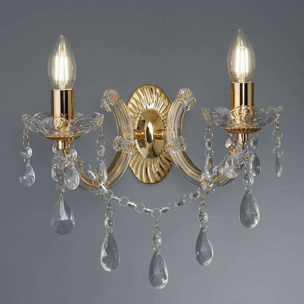 Wandleuchte Marie Therese - Kristallglas / Stahl - 2-flammig - Messing