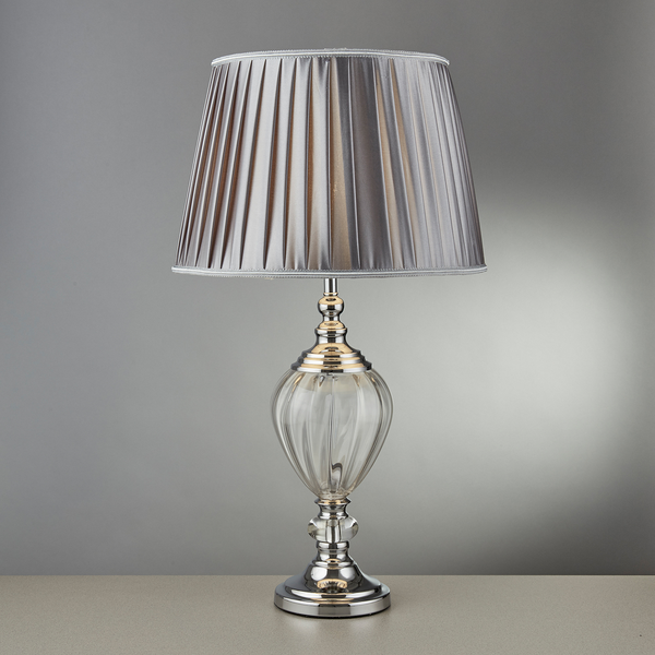 Tischleuchte Greyson - Mischgewebe / Glas - 1-flammig - Silber