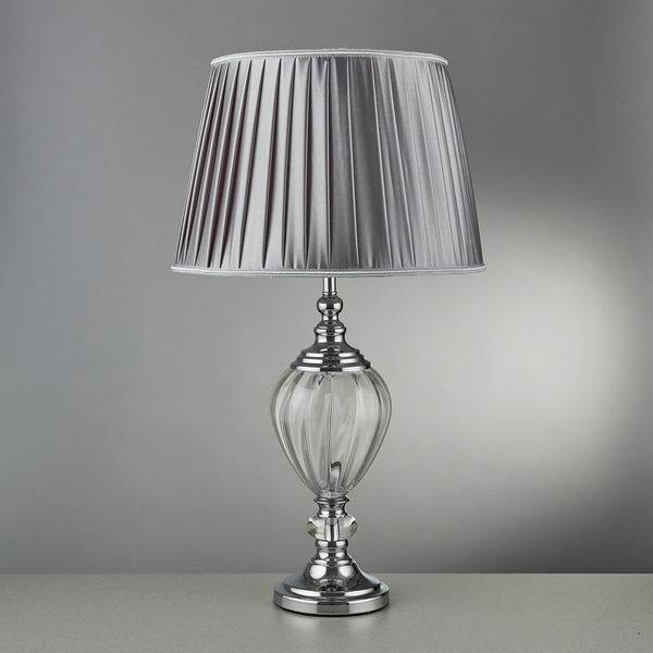 Tischleuchte Greyson - Mischgewebe / Glas - 1-flammig - Silber