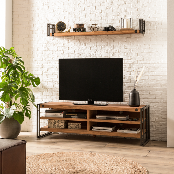 Wandboard MANCHESTER mit Seitenleisten - Akazie massiv / Metall - Akazie / Anthrazit - Breite: 150 cm