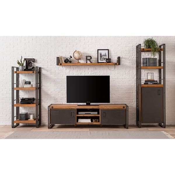 Wandboard MANCHESTER mit Seitenleisten - Akazie massiv / Metall - Akazie / Anthrazit - Breite: 150 cm