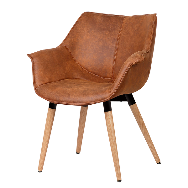 Armlehnenstuhl Kantii I - Microfaser / Eiche massiv - Eiche - Vintage Cognac - Einzelstuhl