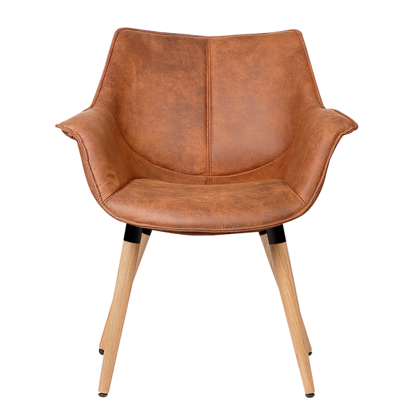 Armlehnenstuhl Kantii I - Microfaser / Eiche massiv - Eiche - Vintage Cognac - Einzelstuhl