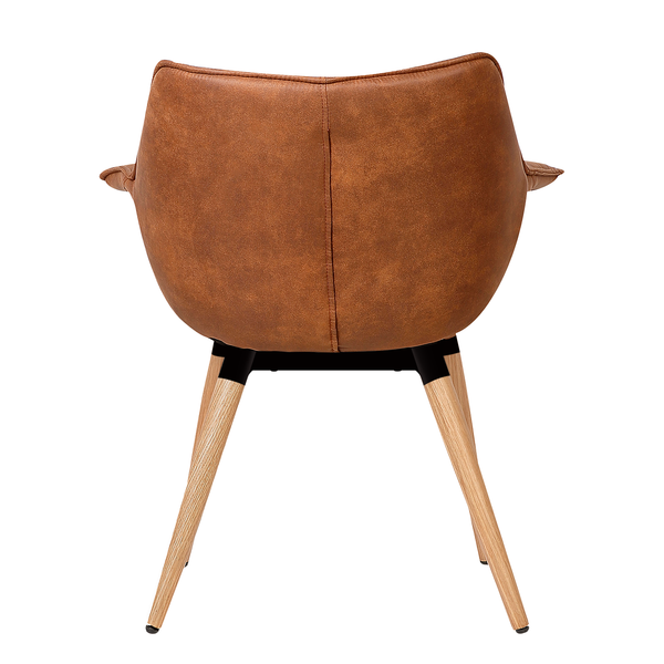 Armlehnenstuhl Kantii I - Microfaser / Eiche massiv - Eiche - Vintage Cognac - Einzelstuhl