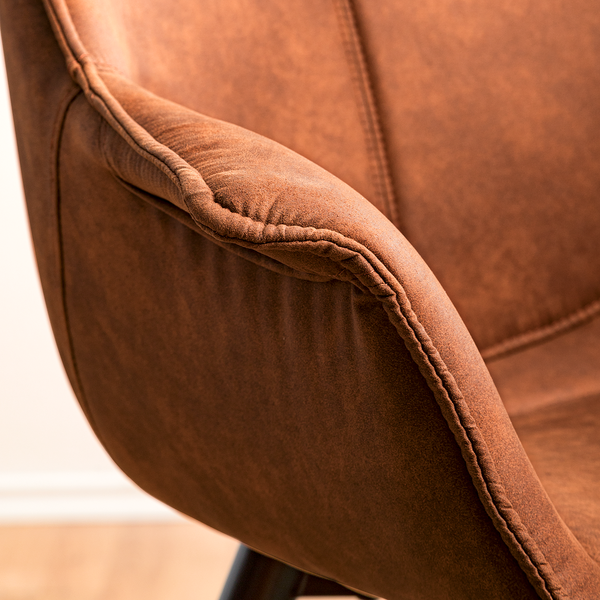 Armlehnenstuhl Kantii I - Microfaser / Eiche massiv - Eiche - Vintage Cognac - Einzelstuhl