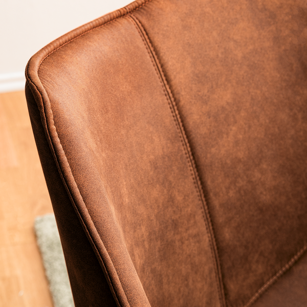 Armlehnenstuhl Kantii I - Microfaser / Eiche massiv - Eiche - Vintage Cognac - Einzelstuhl