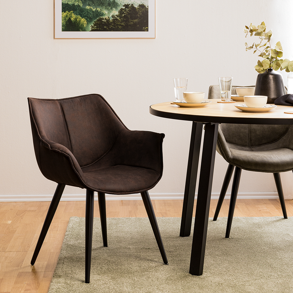 Armlehnenstuhl Kantii II - Microfaser / Metall - Schwarz - Microfaser Colby: Vintage Dunkelbraun - Einzelstuhl