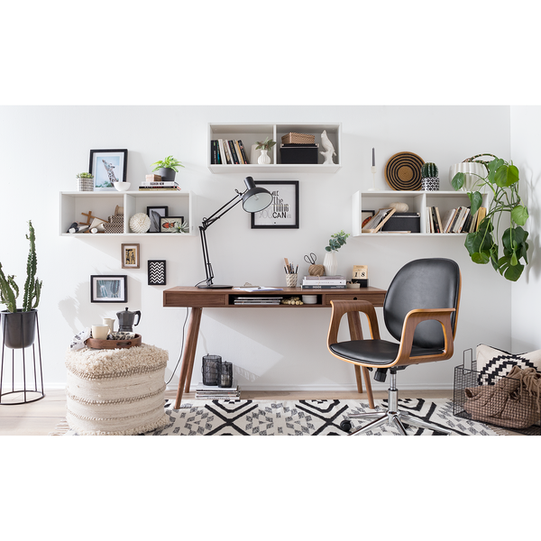 Bürodrehstuhl Kinnula - Kunstleder - Schwarz / Walnuss