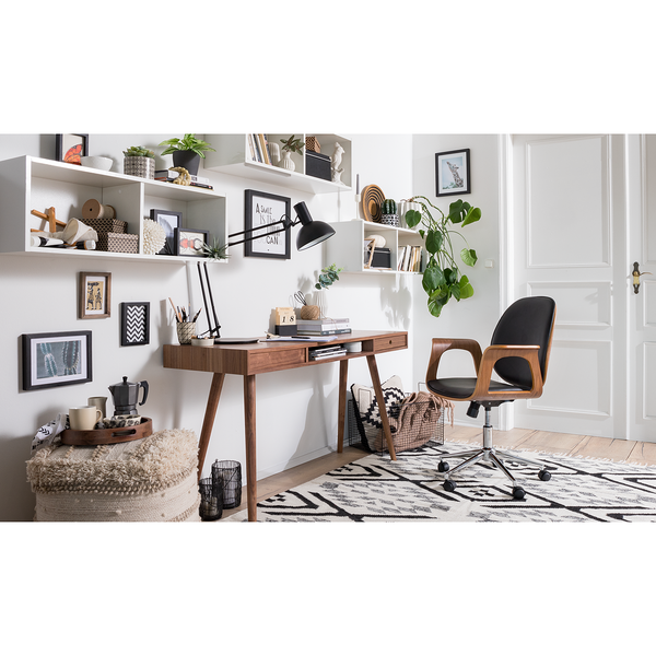 Bürodrehstuhl Kinnula - Kunstleder - Schwarz / Walnuss