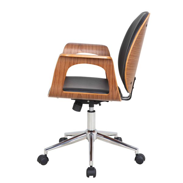 Bürodrehstuhl Kinnula - Kunstleder - Schwarz / Walnuss