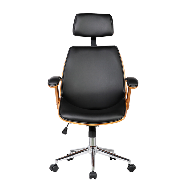 Bürodrehstuhl Viiki - Kunstleder / Stahl - Schwarz / Walnuss