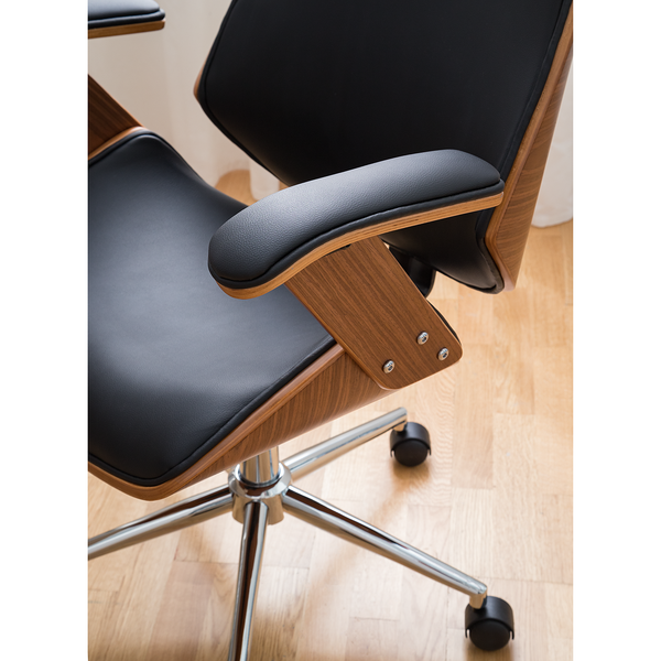 Bürodrehstuhl Viiki - Kunstleder / Stahl - Schwarz / Walnuss