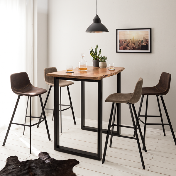 Barstuhl Luhi (2er-Set) - Microfaser / Stahl - Beige / Grau