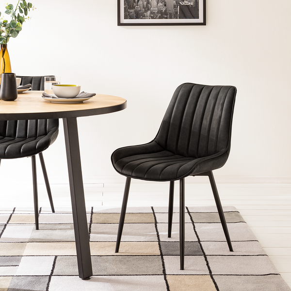 Polsterstuhl Vinni - Kunstleder / Metall - Dunkelgrau / Schwarz - Dunkelgrau - 2er Set