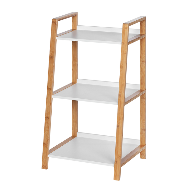 Regal Finja I - Bambus teilmassiv - Weiß / Bambus - Höhe: 76 cm